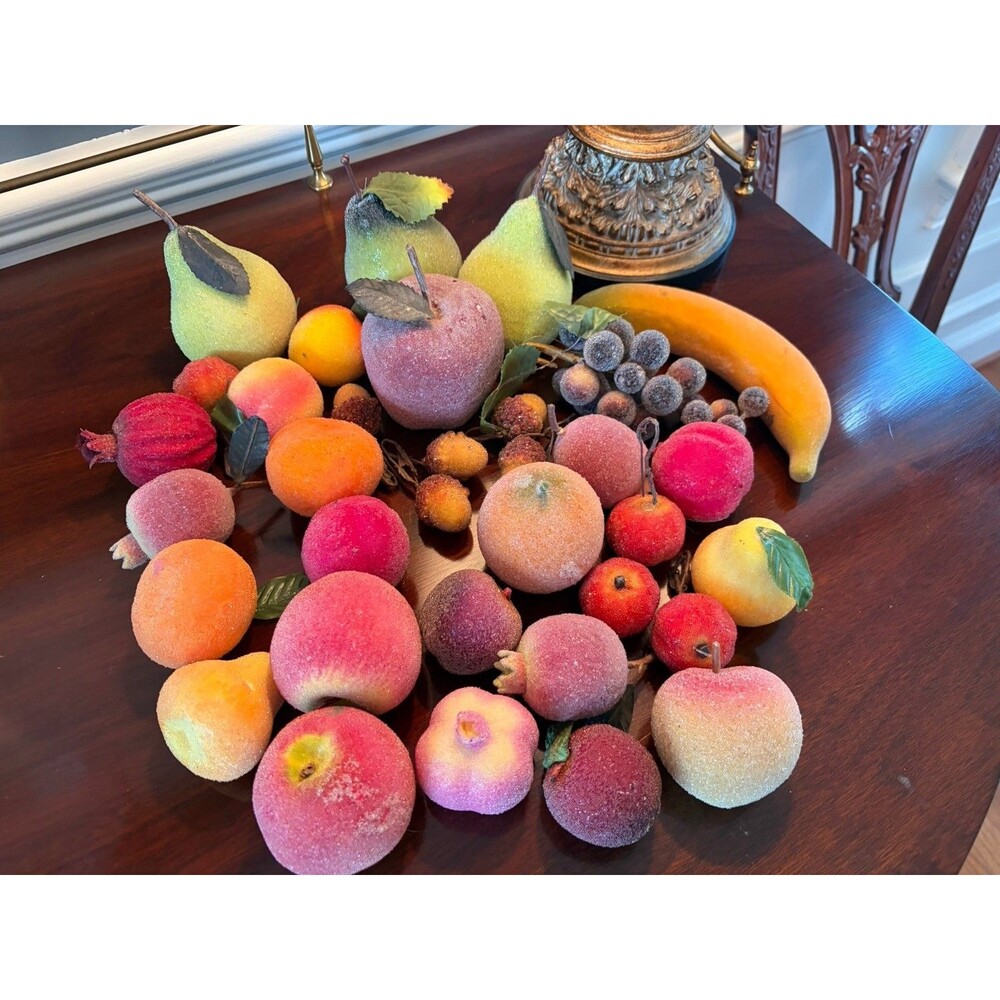 Vintage Fruit Sugared Beaded Lot Of 35 Grapes Banana Pears Acorns Pomegranate